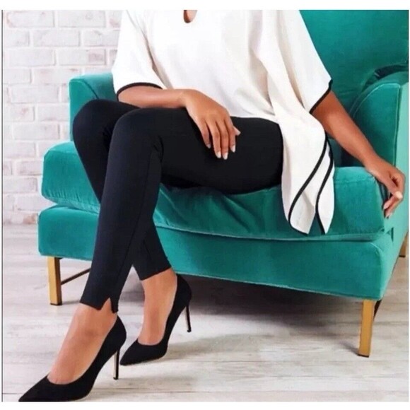 Spanx Black Ponte Knit Pants Ankle Split M EUC Leggings Shaping business - Picture 1 of 6